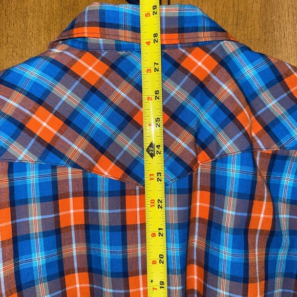 Wrangler Kids Youth Western Plaid Pearl Snap Shirt XL (14-16) Orange Blue - Picture 3 of 9